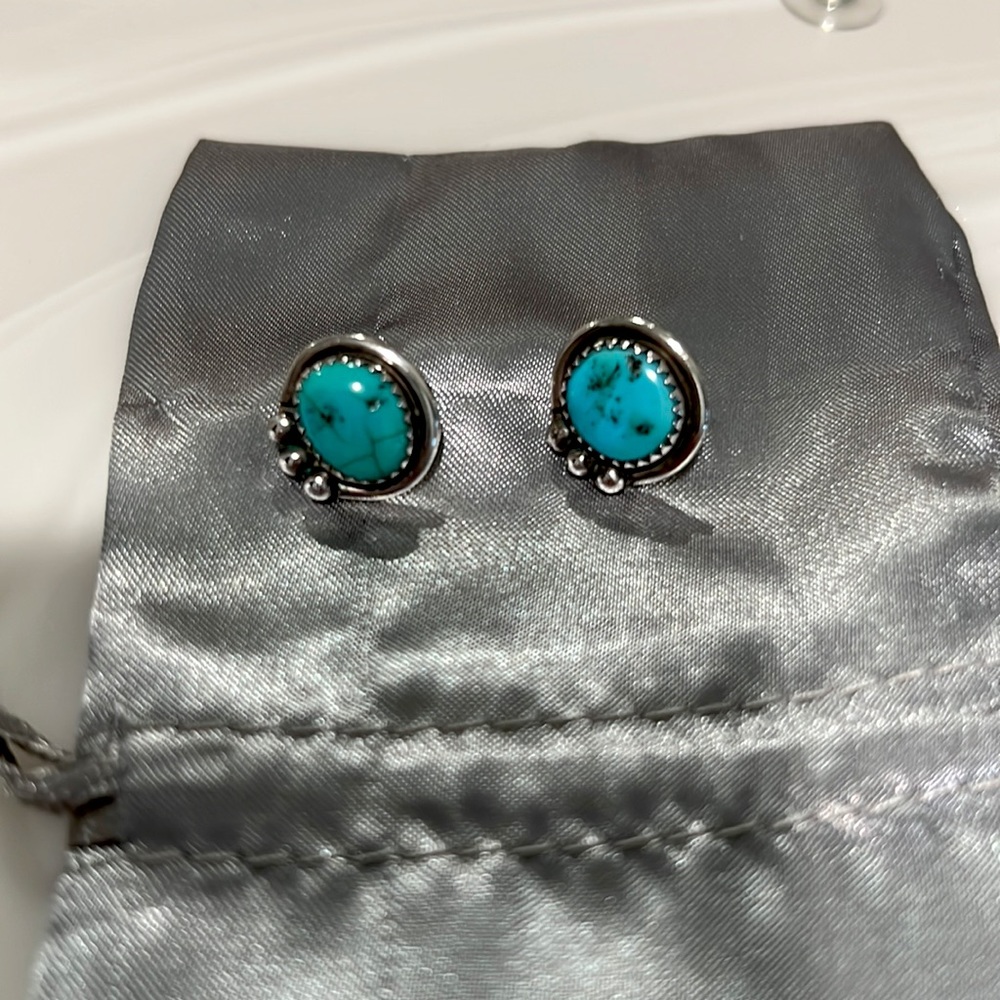 Turquoise Post Earrings set in silver.